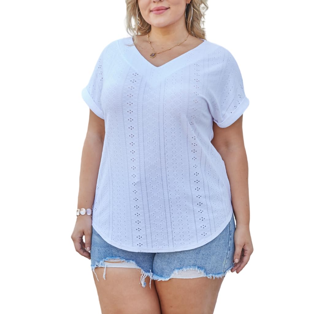 Hanna Nikole Camiseta de manga corta para mujer, tallas grandes, cuello en V, blusa holgada, para tiempo libre, básica, suelta