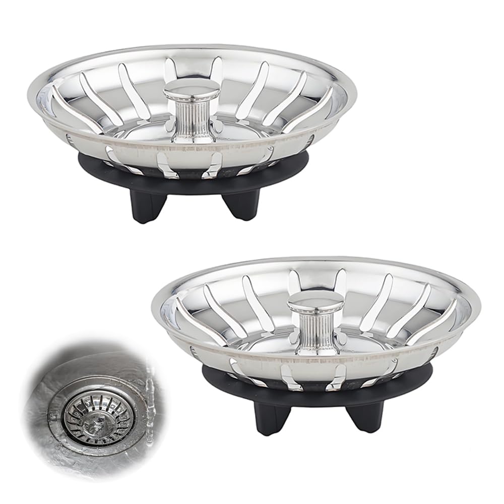 Lot de 2 paniers d'évier - Diamètre : 80 mm - Avec joint en caoutchouc à trois pieds - Compatible avec IKEA ATLANT et DOMSJÖ - Pièce de rechange pour siphon d'évier de cuisine - Type d'âge