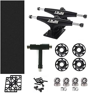 NPET Skateboard Bearings, Skateboard Wheels 52mm, Skateboard Trucks, Skateboard Grip Tape, Skate Tool Combo Set (Black)