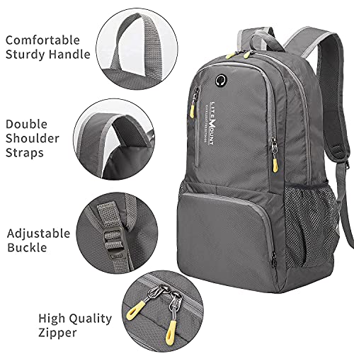 Litemount 35L Lightweight Packable Backpack, Hiking Backpack, Foldable Backpack, Outdoor Travel Daypack, Ultra-Light Folding Daypack (Grey) #TOP4