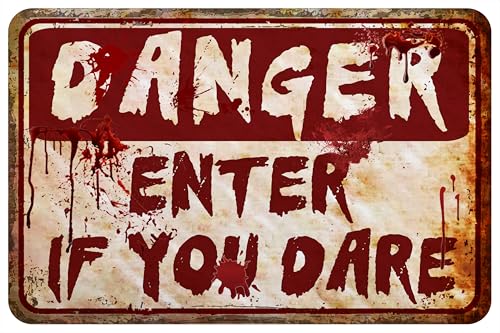 Halloween Decorations Indoor Horror Room Decor Metal Tin Signs Halloween Party Poster For Home bedroom Outdoor 12x8 Inches Enter If You Dare