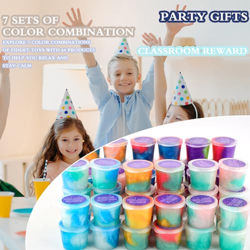 Image of 64 Pack Mini Bulk Galaxy Slime Kit Party Favors, Stretchy, Stress Relief, and Safe for Girls and Boys Classroom Reward, Easter Party Supplies,End of Year Student Gifts