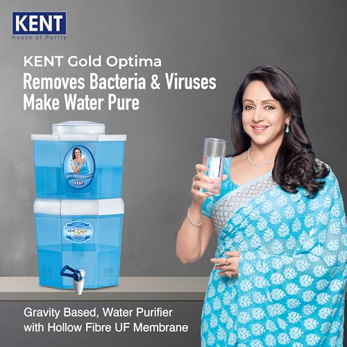 Image of KENT Gold Optima Gravity Water Purifier | UF Technology Based | Non-Electric & Chemical Free | Counter Top | 5L Top + 5L Bottom Storage | White