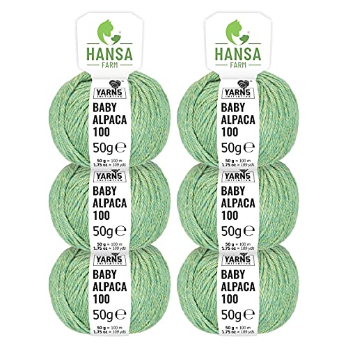 HANSA-FARM 100% Laine d’alpaga (bebé) dans 50+ Couleurs (ne Gratte Pas) - Kit de 300g (6 x 50g) - Laine Baby alpaga pour Tricot & Crochet dans 6 épaisseurs de Fil de Fleur de Tilleul (Heather) Cover