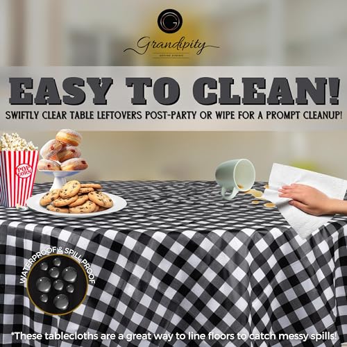 Image of Grandipity Plastic Table Cloth Disposable 12 Pack 84 inch Round Gingham | Plastic table covers, durable disposable tablecloths, fade and tear-resistent table cover for party, event