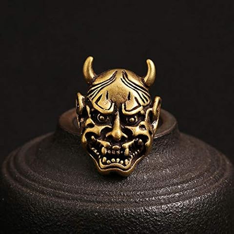 Personality Pure Copper Mini Statue Ornaments Retro Desk Antique Sculptures Statues Ornaments Figurine Collectible Figurines Gothic Devil Skull Head Rivets Solid Brass Hannya Mask Evil Japanese Rivets Cover
