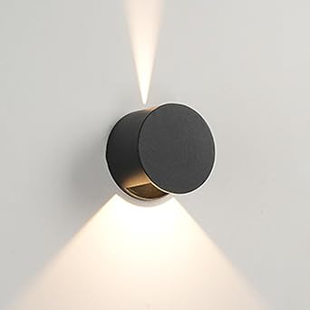 Modern Outdoor Round Wall Lights, Up and Down Lighting Hardwired LED Wall Sconces, Exterior/Interior IP65 Waterproof Aluminum Wall Lamps for Garage Garden Porch PatioBlack,3000K