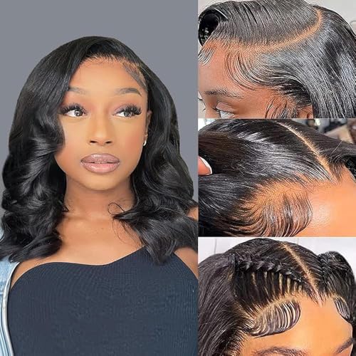 Image of JTMMP 14 Inch 13x6 Lace Front Wigs Human Hair 200% Density Body Wave Lace Front Wig Human Hair HD Transparent Natural Color