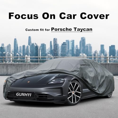 Image of GUNHYI Premium Car Cover Custom Fit Porsche Taycan, 16 Layers Heavy Duty Car Cover Waterproof All Weather with Zipper Door for Sun Rain Snow Dust Uv Protection