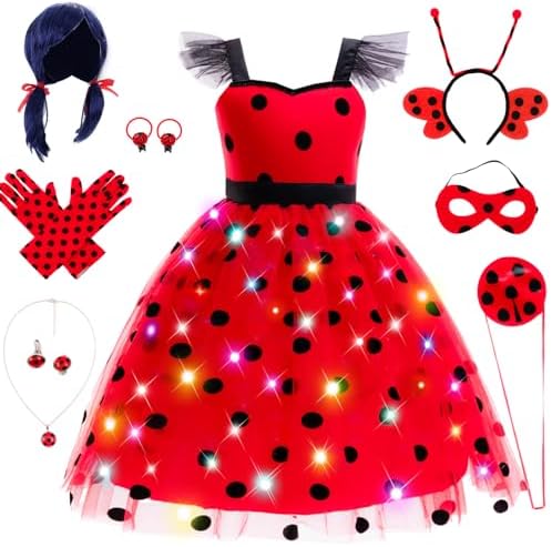 Girls Light up Ladybug Costume -Kids LED Princess Dress Halloween...