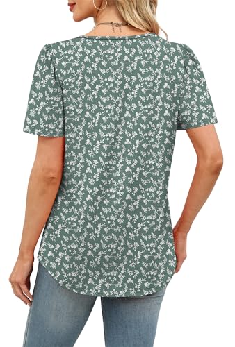 Image of Womens Tops Dressy Casual Blouses Short Sleeve Shirts Plus Size Fashion Clothing Spring Summer Outfits Button Pleated Front