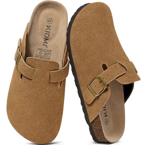 Image of KIDMI Genuine Suede Clogs for Women Men Cork Footbed Sandals Leather Mules Potato Shoes with Arch Support