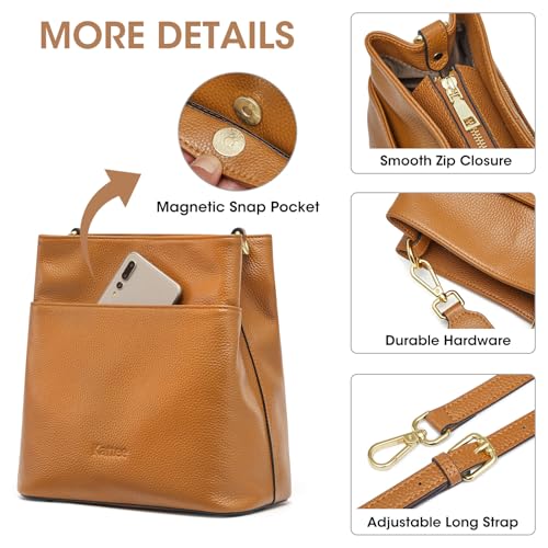 Image of Kattee Leather Handbags for Women 2026, Soft Shoulder Tote Crossbody Purses Bucket Bags with 2 Detachable Straps