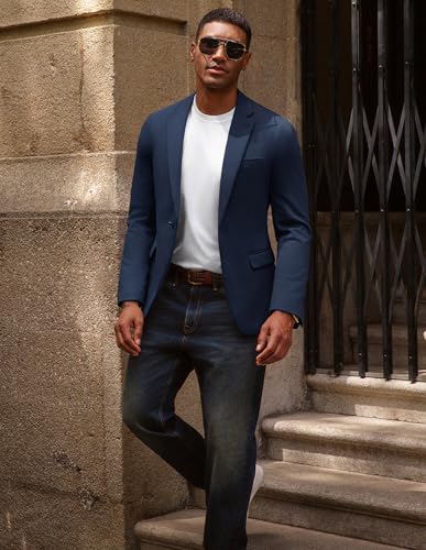 PJ PAUL JONES Men's Casual Knit Sport Coats One Button Slim Fit Blazer Notch Lapel Solid Suit Jacket with Pockets2