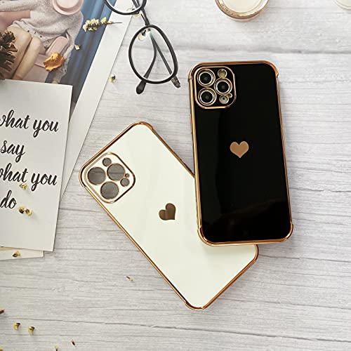 51VtntwU3rS HUIYCUU for iPhone 12 Pro Max Case 6.7",Cute Glitter Sparkle Plating Loving Heart Pattern Side Print Design for Girls Women,Luxurly Screen Camera Protection Shockproof Soft Bumper Silicone Cover,Black - Image 5