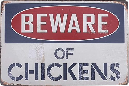 SMAZDFXX Beware of Chickens Aluminum Tin Sign Metal Wall Art Decorations Iron Painting for Indoor Outdoor Home Decor Room Door Accessories Poster Housewarming 12"x16"