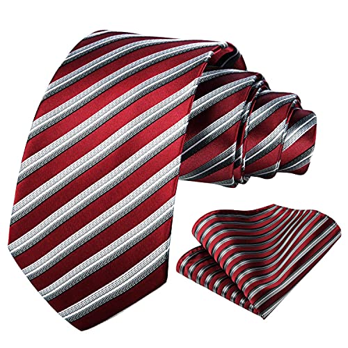 Image of HISDERN Stripe Tie Mens Ties with Pocket Square Set Classic 3.4'' Silk Formal Necktie Handkerchief for Business Wedding