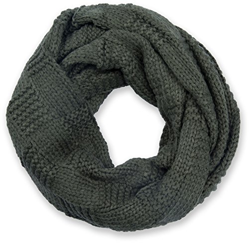styleBREAKER Unisex Strick Loop Schal mit Patentmuster, Uni Feinstrick Schlauchschal, Winter Strickschal 01018152, Farbe:Oliv-Grün