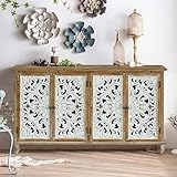 Maotifeys Hollow-Carved Console Table Distressed Wood Coffee Bar Cabinet with 4 Doors Vintage Sofa Table Buffet Sideboard for Dining Room Living Room Entryway,Antique Natural&White
