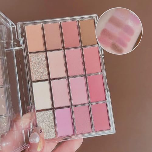 Pink Eyeshadow Palette Make-Up Palettes, 16 Color Pink Brown Eye Shadow Pallets for Women, Matte Shimmering Glitter Eyeshadows Nude Natural Waterproof Long Lasting Highly Pigmented - Image 3