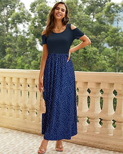STYLEWORD Women's Cold Shoulder Floral Maxi Dress - Summer Long Sundress With Pockets (Rose, M) - View #2