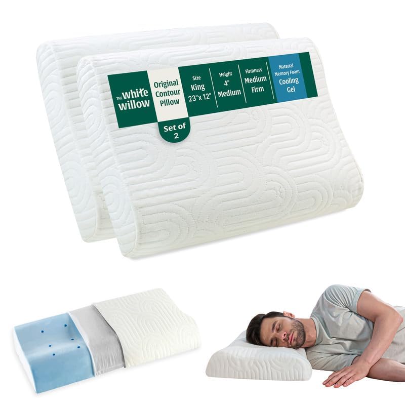 Image of The White Willow CervicalPillow for Neck Pain & Shoulder PainRelief-Set of 2CoolGelMemory Foam Pillow for Sleeping-OrthopedicPillow forSpondylitis-Ortho Neck Support Medical Pillow-King-Classic White