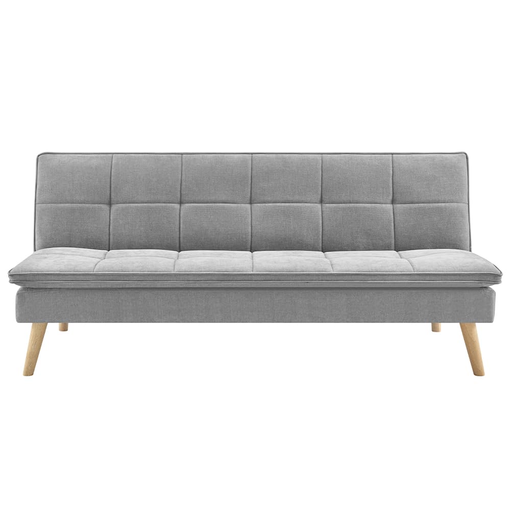BAKAJI Divano Letto Reclinabile Clic Clac 3 Posti Reclinabile, Rivestimento in Tessuto, Seduta Imbottita ad Alta Densità e Ergonomica, Gambe in Legno, Apertura e Chiusura Facilitata (Grigio)