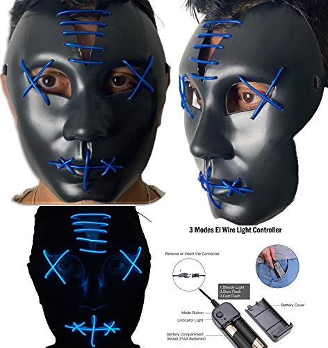 LED Stitched Purge Halloween Scary Mask Flashing Colourful Rave Full Face Mask Cosplay Glow for Halloween Bonfire Scary Mask Flashing Colourful Rave Full Face Silver Mask Cosplay Glow for Halloween Bo - Image 2