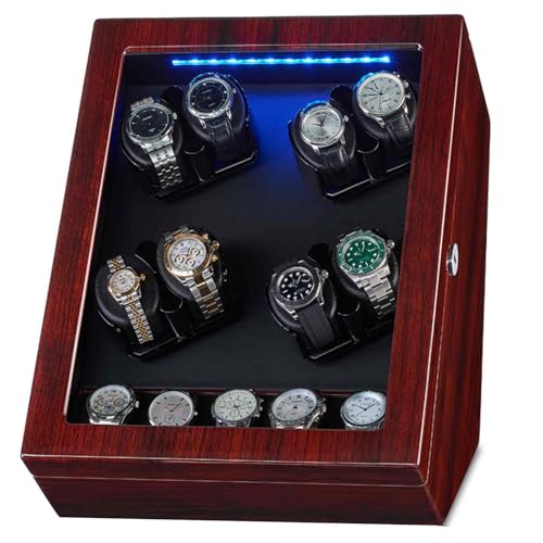 JXCCA Caja de reloj automática, caja de regalo de reloj para hombre, caja de reloj de madera para hombre, 8 posiciones de bobinado y 5 posiciones de almacenamiento, pintura de piano, rotación