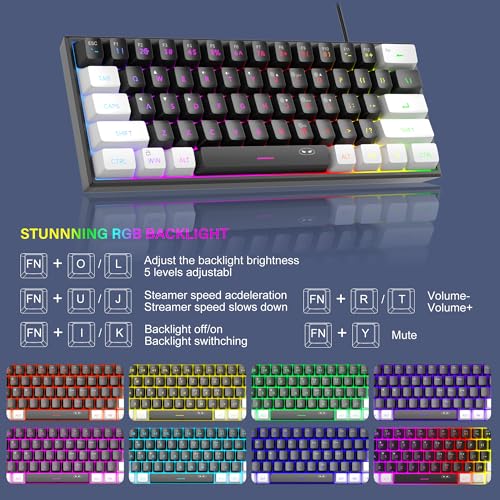 Image of MageGee TS91 Ergonomic Waterproof Mechanical Feeling Office Computer KeyboardMini 60% Gaming Keyboard,RGB Backlit 61 Key Ultra-Compact Keyboard, for Pc,Mac,Ps4,Xbox One Gamer,Wired(Black&White)