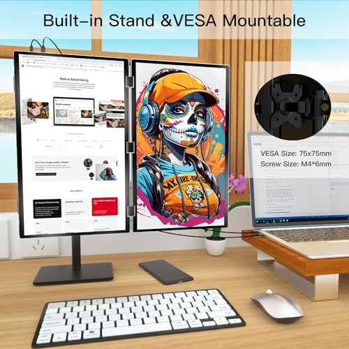 Image of Triple Screen Extender 120hz 18.5 inch Portable FHD 1080P Monitor Folding Stacked Travel Monitor Automatic Rotation for Laptop PC Kickstand VESA Mountable（No Driver）