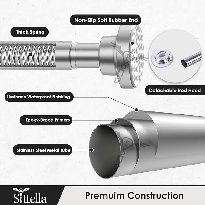Image of SITTELLA (155Cm To 290Cm) Extendable Shower Curtain Tension Rod Non-Drilling Anti-Skid Spring Pull Rod - Stainless Steel, Silver