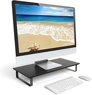 LITAITAI Monitor Stand Wood Riser, Computer Monitor A Sturdy Computer Stand to Elevate, Wood Computer Desk Monitor Stand Riser with Storage Organizer,15 Inches Shelf (BLACK)