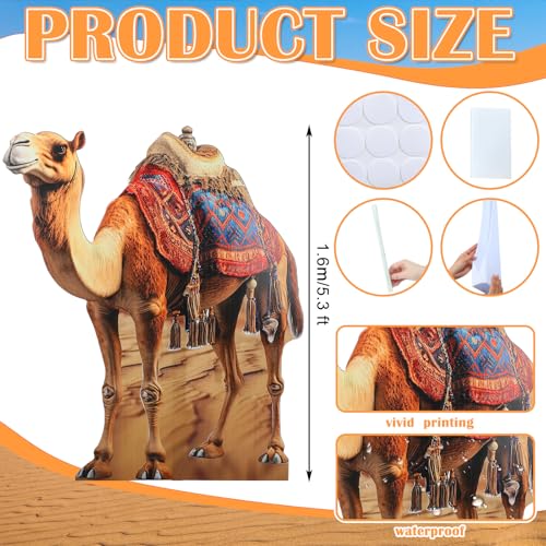 Image of Geelin 5ft Camel Cardboard Cutout Standup Desert Safari Animal Theme Cardboard Standup Photo Prop for Arabian Nights Party Nativity Scene Decorations Egyptian VBS Camel Decor Birthday Supplies