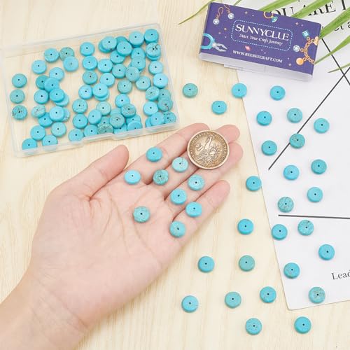 SUNNYCLUE 1 BOX 80PCS 10mm Natural Turquoise Gemstone Beads Stone Disc Beads Lucky Energy Small Round Heishi Rondelle Flat Loose Spacer Bead for Jewellery Making Beading Accessories Diy Earrings Craft - Image 3