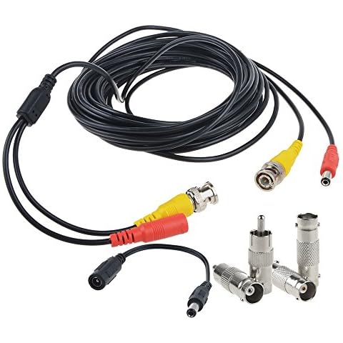 Flashmen 25ft 1 Pack BNC Video Power Cable Security Camera Wire Cord for CCTV DVR Surveillance System One Cable with 2X BNC to RCA connectors 2X BNC to BNC connectors 1x DC plug adapter Cover