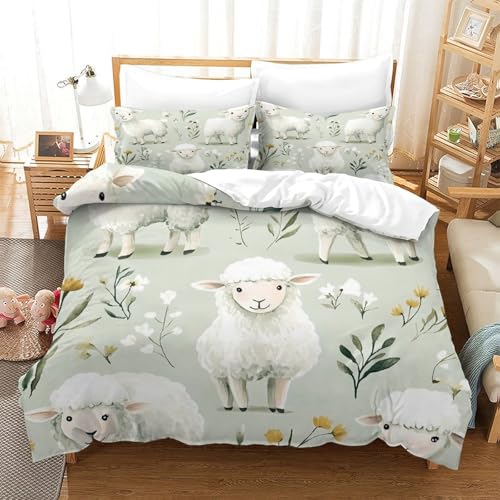 Housse de couette mouton 140x200 imprimée 3D animaux microfibre