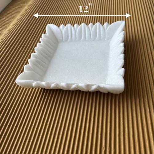 Image of Marble Urli Bowl for Decoration | Big Potpourri Decorative Bowls in Home decor | Large White Floating Flower Plates of Stone | Small Shape puja Item | (12 inch, Mehrap)