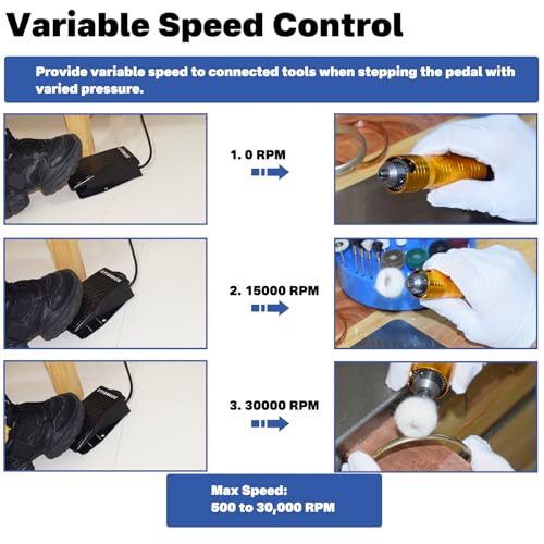 CTISMICE Variable Speed Foot Pedal for Flex Shaft Grinder Motor, Momentary On/Off Switch for Stationary Power Tools and Other Rotary Tool, Foot Switch with Extension Cord