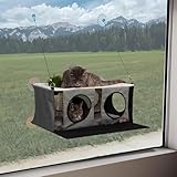 K&H Pet Products EZ Mount Cat Window Perch Penthouse Kitty Sill with Cat Grass Grow Station - 2 Level Hammock Window Bed for Indoor Pets, Home Grown Grass Toy for Bored Indoor Felines