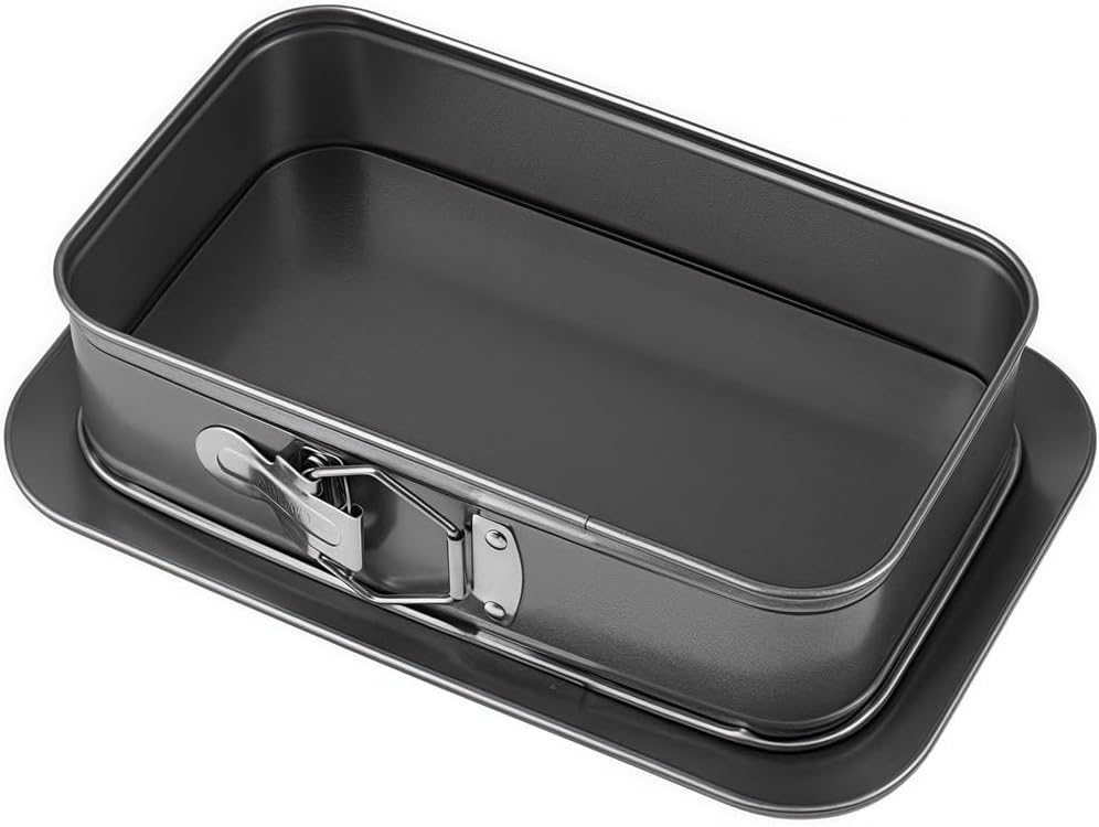 Rectangular Cake Pan with Removable Base 28 x 18 x 6.5 cm Carbon Steel Baking Pan Cheesecake Tiramisu Mousse Dishwasher Safe Black