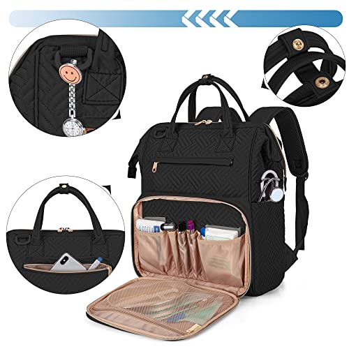 Image of Fasrom Nurse Backpack for Work Women, Nursing Tote Bag with Laptop Compartment for Nursing Work and Home Health Care, Black (Empty Bag Only)