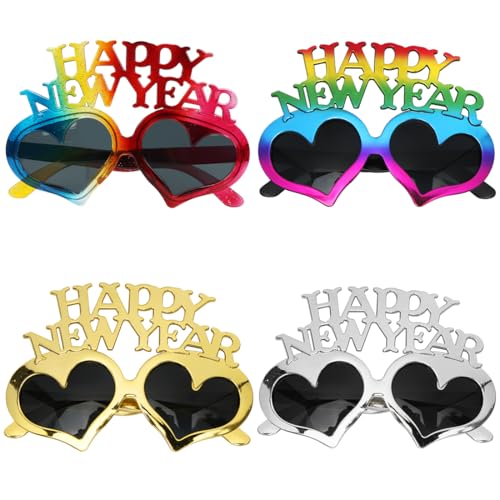 Meleager Gafas Nochevieja, Gafas Fin de Año, 4 Piezas Gafas Año Nuevo, Happy New Year Gafas, Gafas Fotográficas para Fiestas de Disfraces, Nochevieja Accesorios para Photo Booth Props Selfie Prop