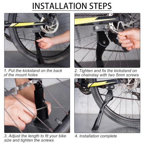 Image of Bike Kickstand for Adult Bike, Black | Adjustable Bicycle Kickstand for 24 inch-29 inch Bikes, Kickstand for Kids Bike, Ebike, Mountain Bike, Bike Accessories