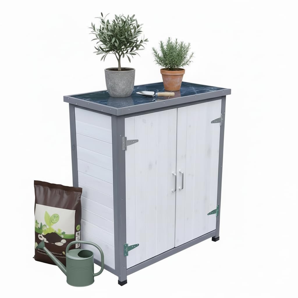 Melko Armadio da giardino, bianco/grigio, con 2 ante