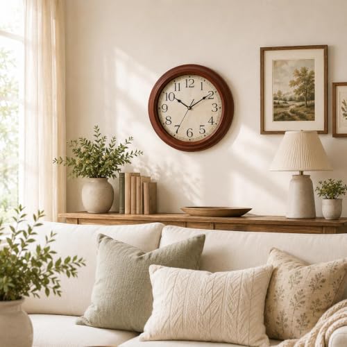 Image of KECYET Wall Clocks Battery Operated Silent Small Vintage (Pumpkin Orange) | Kitchen Living room Analog Home office Bathroom Bedroom