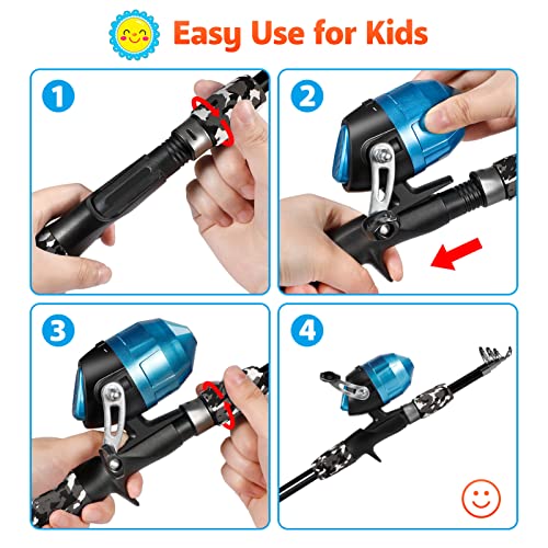 Image of PLUSINNO Kids Fishing Pole with Spincast Reel Telescopic Fishing Rod Combo Full Kits for Boys, Girls, and Adults(Black, 120cm 47.24In)