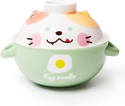 Thousanday Tazón de cerámica para ramen con tapa, bonito cuenco de fideos ramen para sopa, Pho y pasta, apto para lavavajillas, ideal para el hogar,
