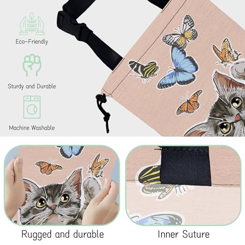 Image of Cute Cat Car Garbage Bag,Flying Butterflies Waterproof Small Car Trash Bag Hanging Back of Seat,Drawstring Hanging Car Trash Bag with Adjustable Buckle for Car Accessories