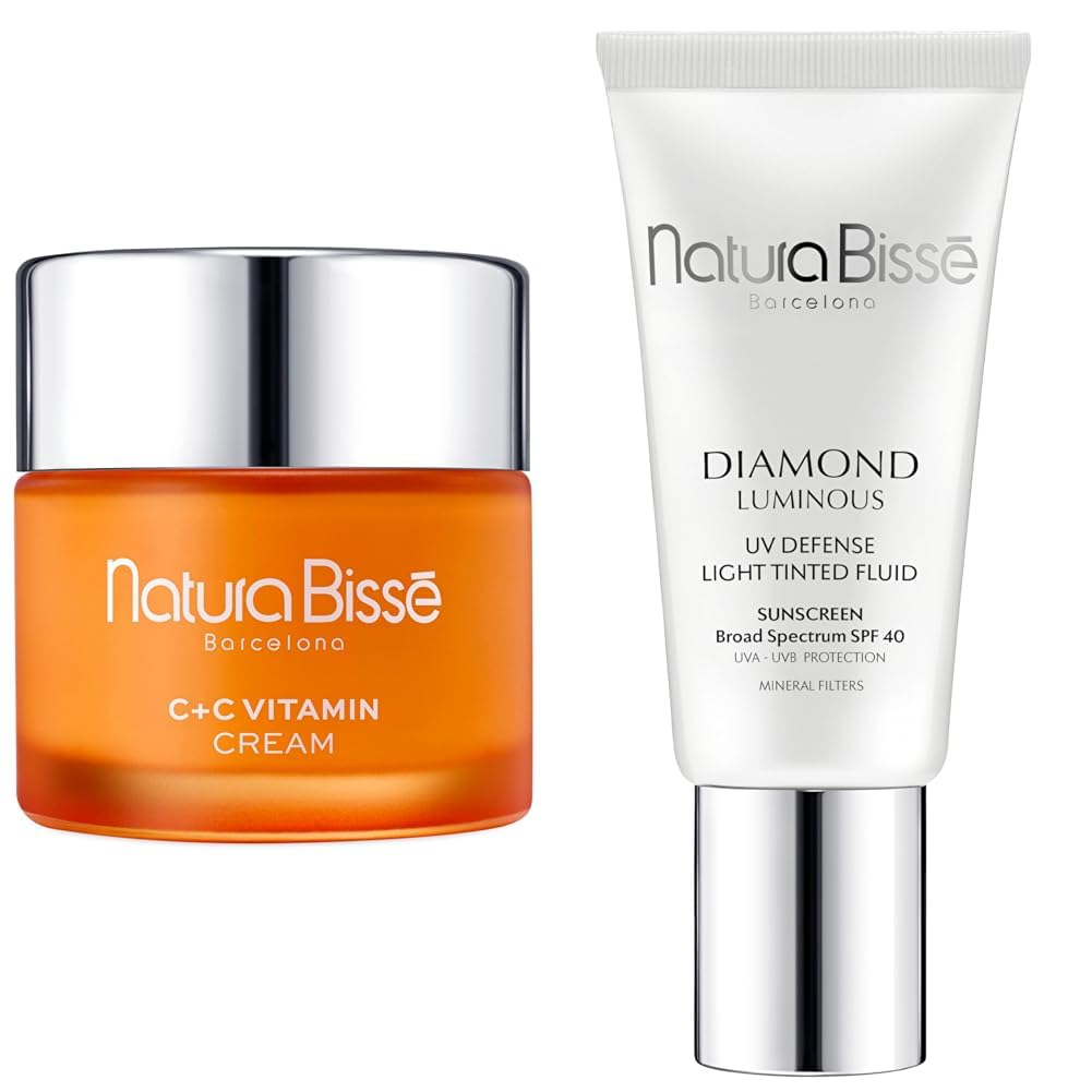 Natura Bissé C+C Vitamin Cream & Diamond Luminous Tinted SPF 40 Sunscreen Bundle, Brightening Hydration & Sun Protection for Radiant, Rejuvenated Skin, 2.5 oz/1 oz
